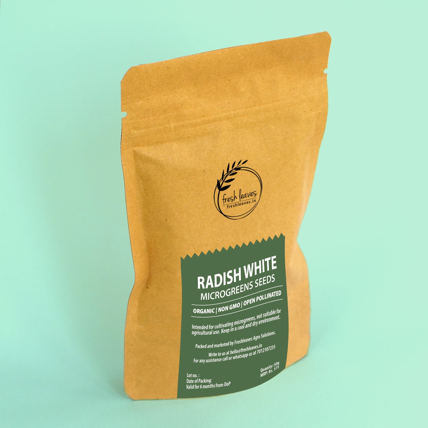 Radish White Microgreen Seeds | 50gm | Open Pollinated, Non Treated, Non GMO Seeds | 90% Germination